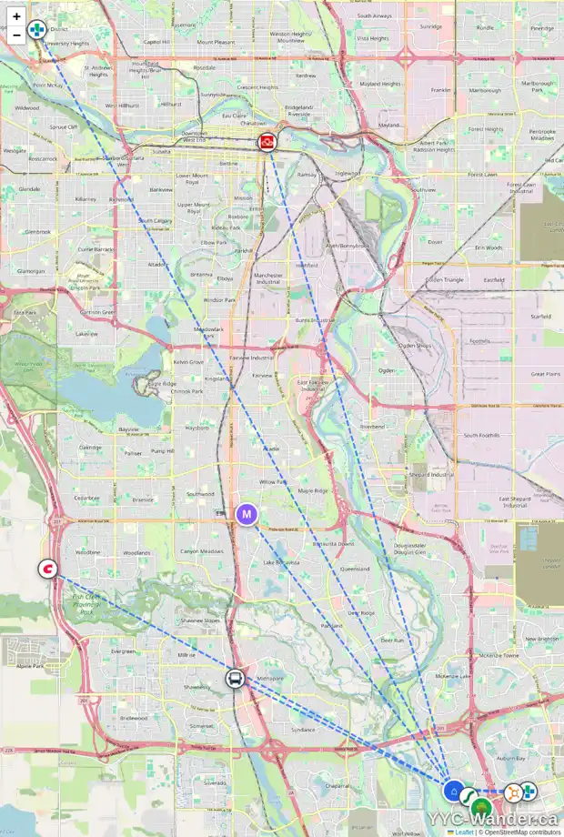 Daily accessibility map for 35 CRANWELL LN SE, Calgary showing nearby schools, grocery stores, parks, LRT stations and nearby amenities