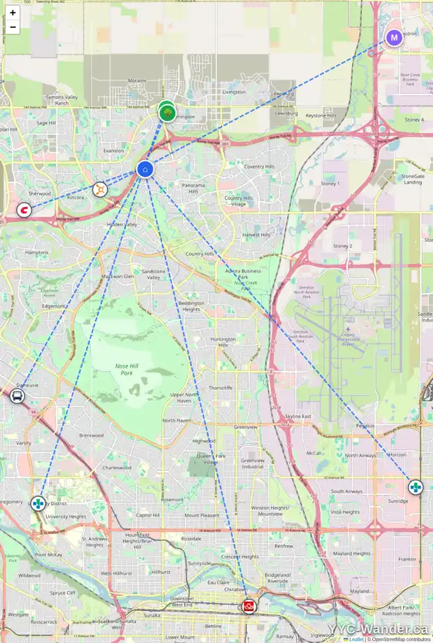 Daily accessibility map for 177 PANTEGO RD NW, Calgary showing nearby schools, grocery stores, parks, LRT stations and nearby amenities