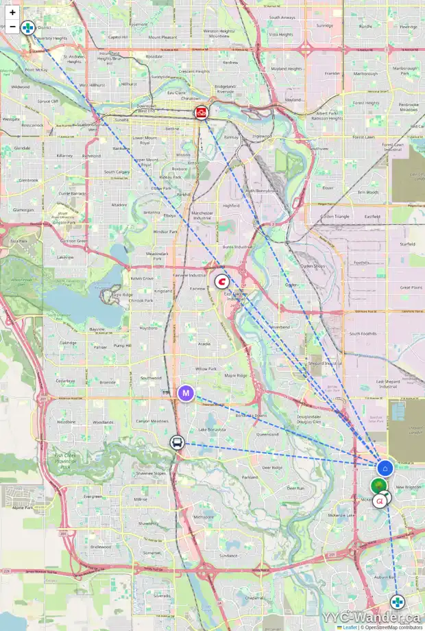 Daily accessibility map for 4316 10 PRESTWICK BA SE, Calgary showing nearby schools, grocery stores, parks, LRT stations and nearby amenities