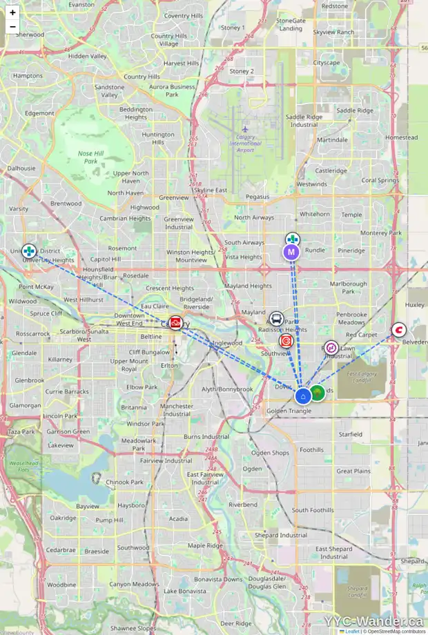Daily accessibility map for 1203 73 ERIN WOODS CO SE, Calgary showing nearby schools, grocery stores, parks, LRT stations and nearby amenities