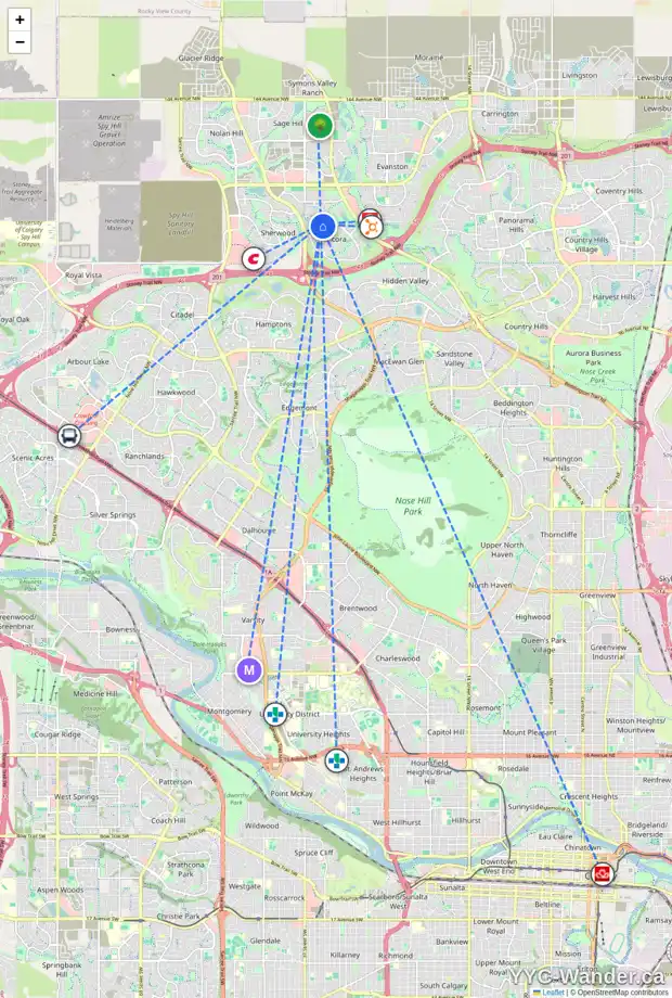 Daily accessibility map for 120 KINCORA GV NW, Calgary showing nearby schools, grocery stores, parks, LRT stations and nearby amenities