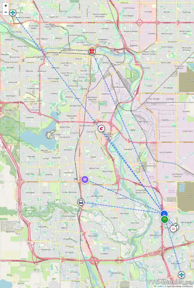 Daily accessibility map for 225 PRESTWICK TC SE, Calgary showing nearby schools, grocery stores, parks, LRT stations and nearby amenities
