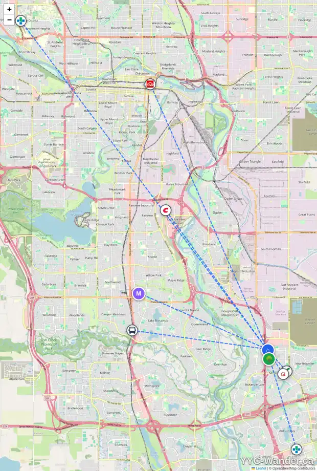 Daily accessibility map for 233 PRESTWICK TC SE, Calgary showing nearby schools, grocery stores, parks, LRT stations and nearby amenities