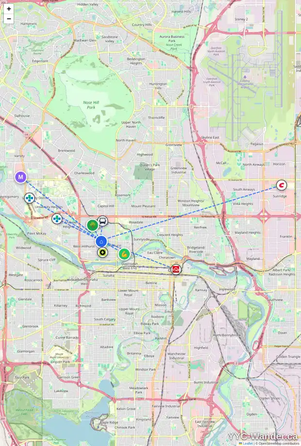 Daily accessibility map for 531 18A ST NW, Calgary showing nearby schools, grocery stores, parks, LRT stations and nearby amenities