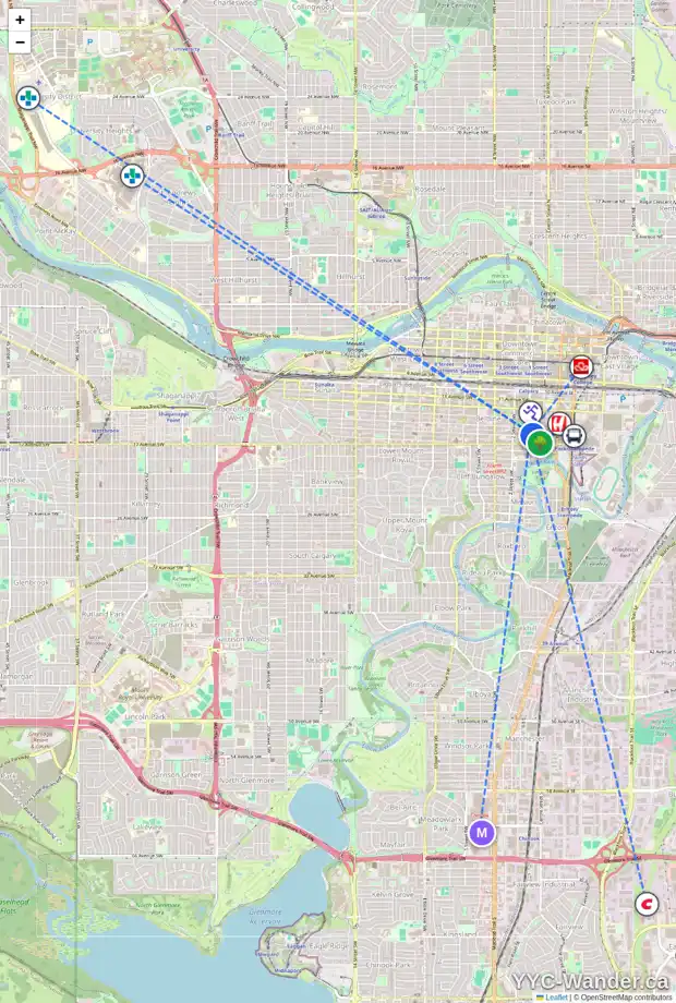 Daily accessibility map for 2005 188 15 AV SW, Calgary showing nearby schools, grocery stores, parks, LRT stations and nearby amenities