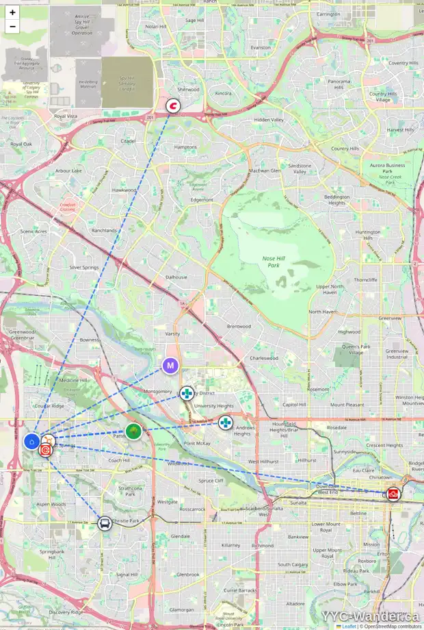 Daily accessibility map for 39 WENTWORTH MT SW, Calgary showing nearby schools, grocery stores, parks, LRT stations and nearby amenities