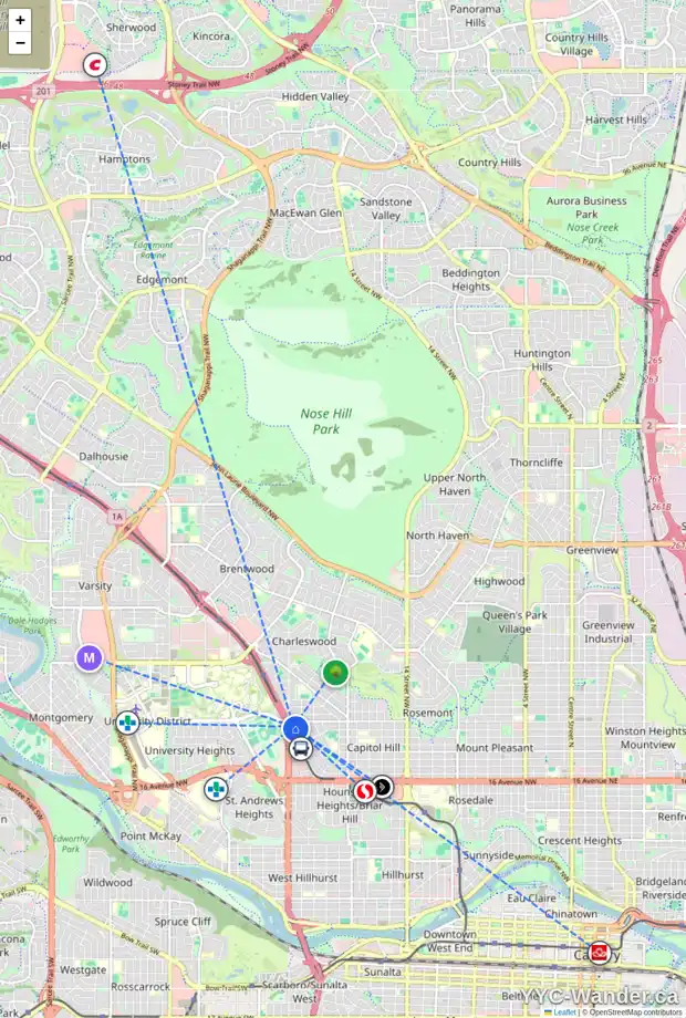 Daily accessibility map for 2468 CAPITOL HILL CR NW, Calgary showing nearby schools, grocery stores, parks, LRT stations and nearby amenities