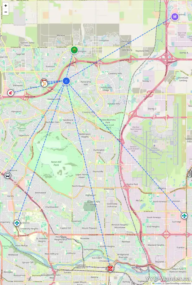 Daily accessibility map for 29 PANTEGO LI NW, Calgary showing nearby schools, grocery stores, parks, LRT stations and nearby amenities