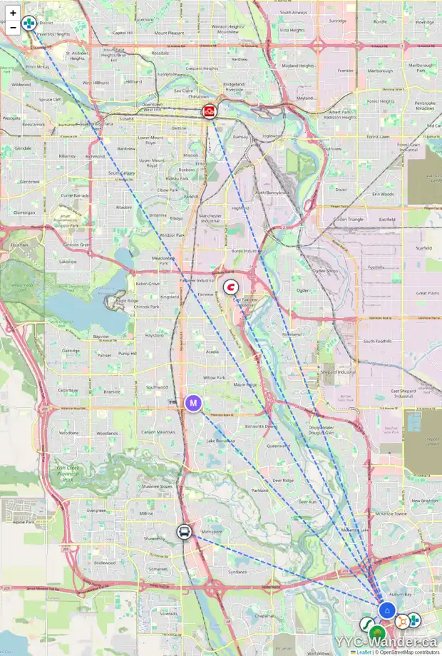 Daily accessibility map for 86 AUBURN BAY MR SE, Calgary showing nearby schools, grocery stores, parks, LRT stations and nearby amenities