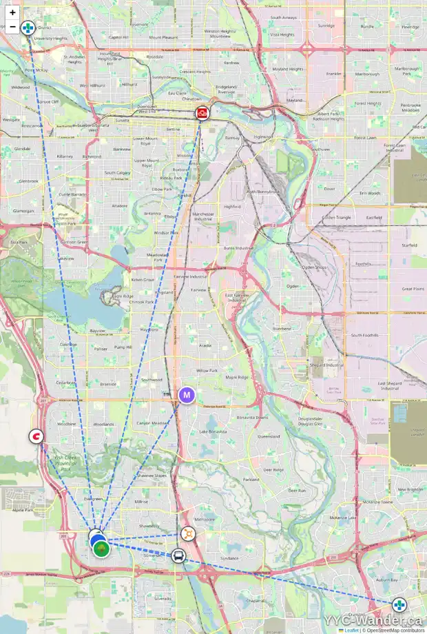 Daily accessibility map for 222 BRIDLERANGE PL SW, Calgary showing nearby schools, grocery stores, parks, LRT stations and nearby amenities