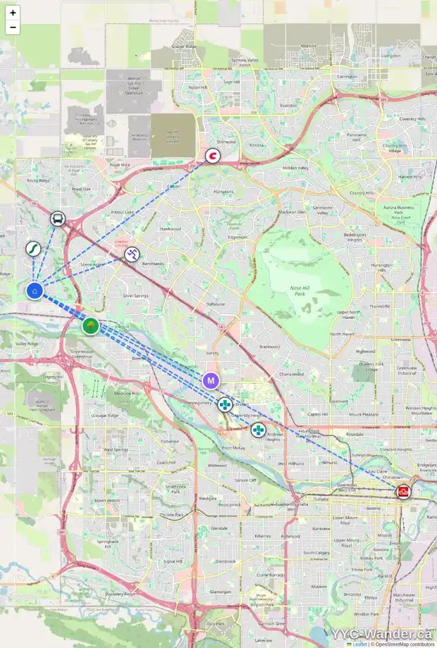 Daily accessibility map for 31 TUSCANY ESTATES CL NW, Calgary showing nearby schools, grocery stores, parks, LRT stations and nearby amenities