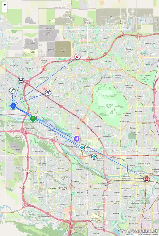 Daily accessibility map for 47 TUSCANY ESTATES CL NW, Calgary showing nearby schools, grocery stores, parks, LRT stations and nearby amenities