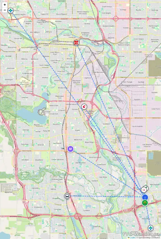 Daily accessibility map for 213 ELGIN ESTATES PA SE, Calgary showing nearby schools, grocery stores, parks, LRT stations and nearby amenities
