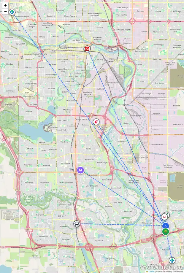 Daily accessibility map for 218 ELGIN ESTATES PA SE, Calgary showing nearby schools, grocery stores, parks, LRT stations and nearby amenities