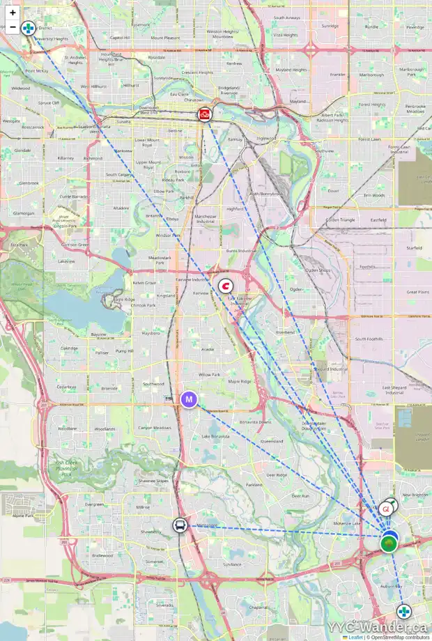 Daily accessibility map for 15 ELGIN TC SE, Calgary showing nearby schools, grocery stores, parks, LRT stations and nearby amenities