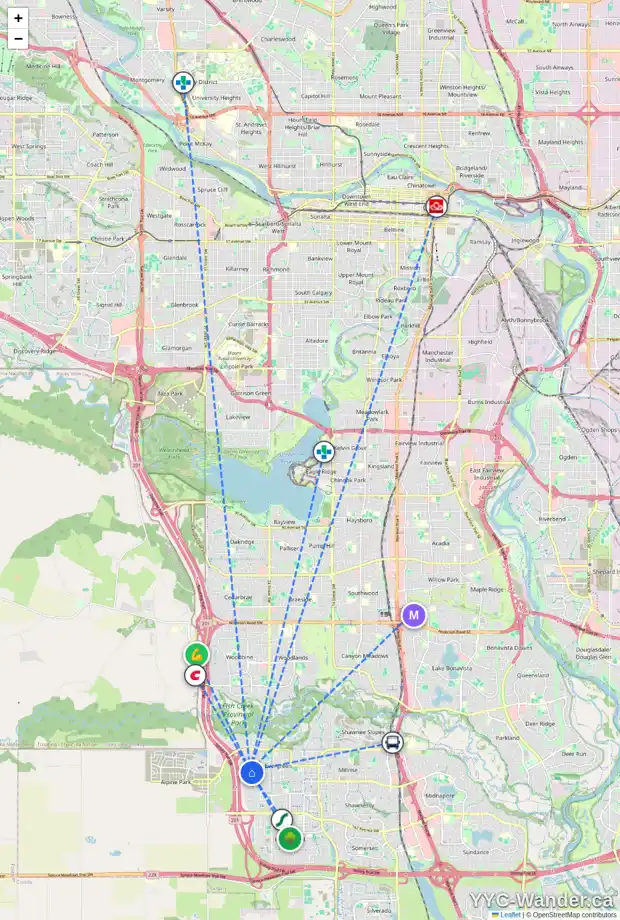 Daily accessibility map for 41 EVERWOODS LI SW, Calgary showing nearby schools, grocery stores, parks, LRT stations and nearby amenities