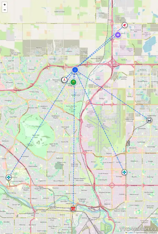 Daily accessibility map for 113 COVECREEK CL NE, Calgary showing nearby schools, grocery stores, parks, LRT stations and nearby amenities