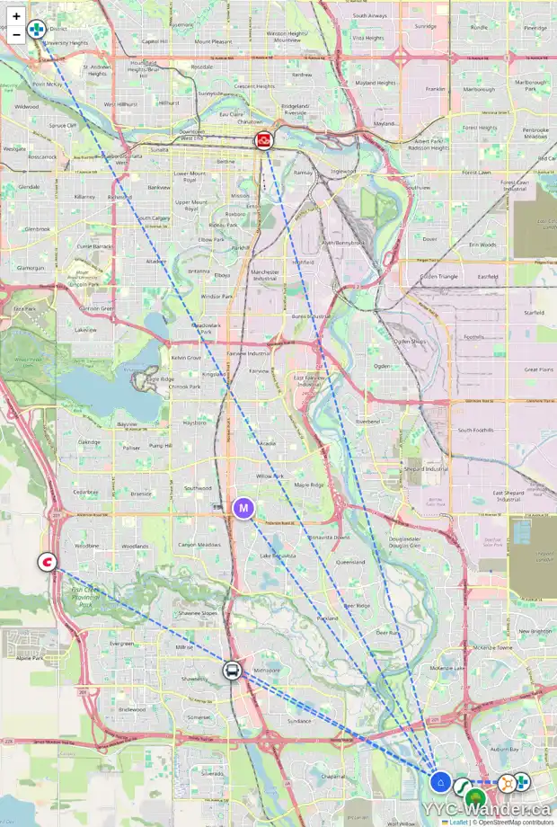 Daily accessibility map for 5 CRANRIDGE HT SE, Calgary showing nearby schools, grocery stores, parks, LRT stations and nearby amenities