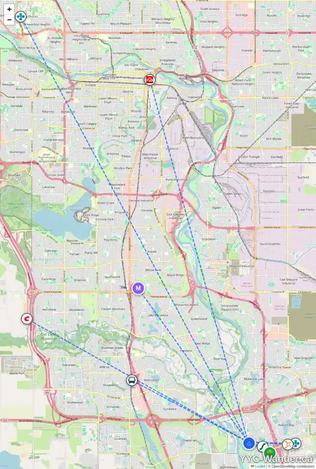 Daily accessibility map for 10 CRANRIDGE HT SE, Calgary showing nearby schools, grocery stores, parks, LRT stations and nearby amenities