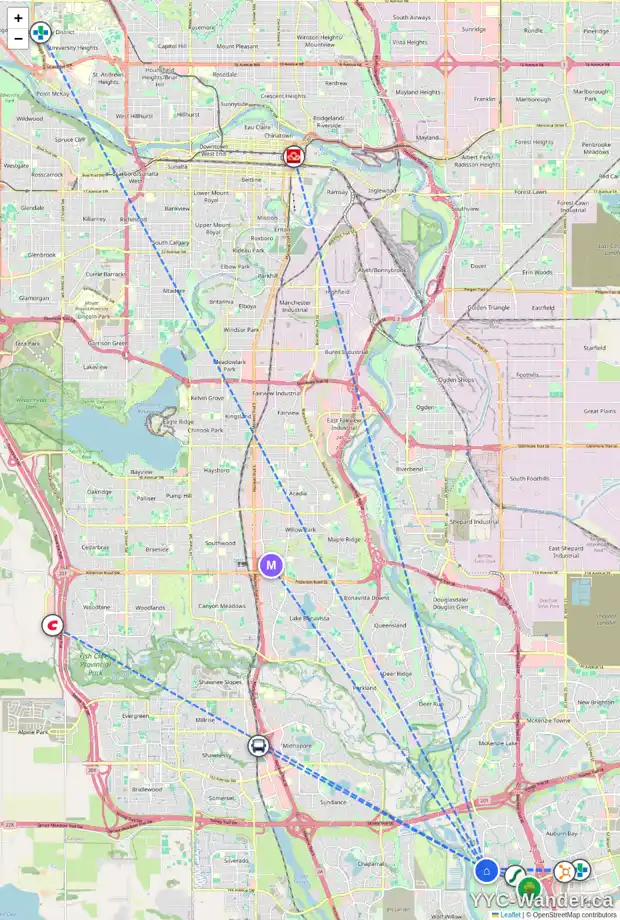 Daily accessibility map for 26 CRANRIDGE HT SE, Calgary showing nearby schools, grocery stores, parks, LRT stations and nearby amenities