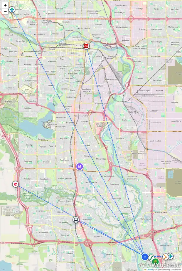 Daily accessibility map for 47 CRANRIDGE BA SE, Calgary showing nearby schools, grocery stores, parks, LRT stations and nearby amenities