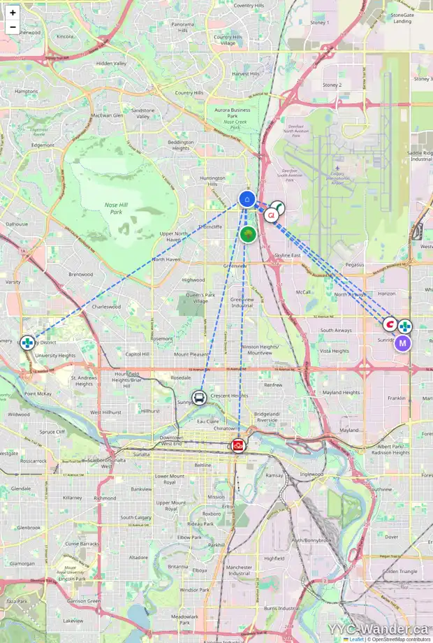 Daily accessibility map for 95 HUNTERHORN DR NE, Calgary showing nearby schools, grocery stores, parks, LRT stations and nearby amenities