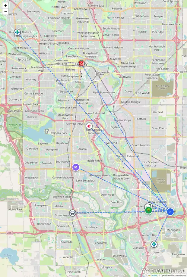 Daily accessibility map for 210 COPPERLEAF BA SE, Calgary showing nearby schools, grocery stores, parks, LRT stations and nearby amenities