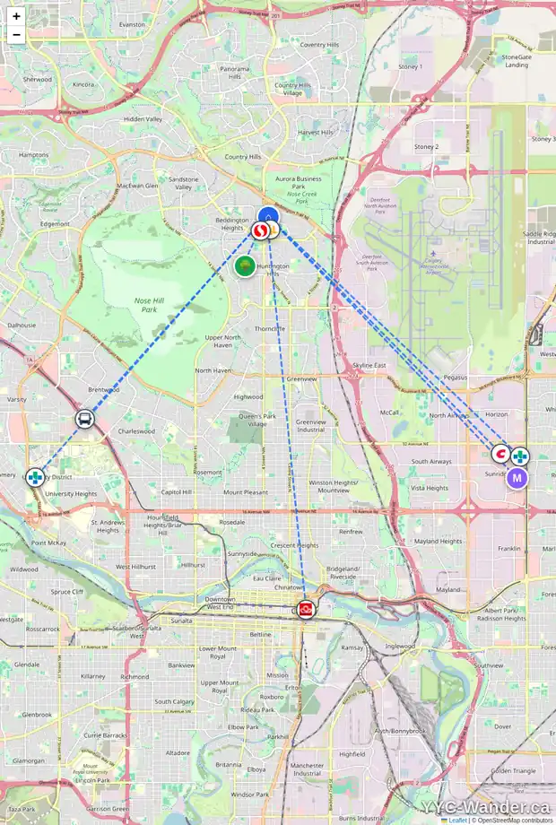 Daily accessibility map for 304 BEDDINGTON CI NE, Calgary showing nearby schools, grocery stores, parks, LRT stations and nearby amenities