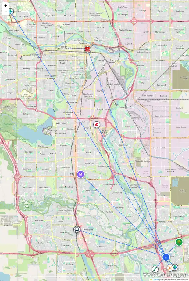 Daily accessibility map for 6 AUBURN SOUND PL SE, Calgary showing nearby schools, grocery stores, parks, LRT stations and nearby amenities