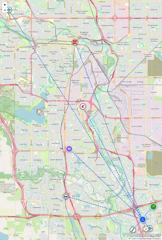 Daily accessibility map for 14 AUBURN SOUND PL SE, Calgary showing nearby schools, grocery stores, parks, LRT stations and nearby amenities