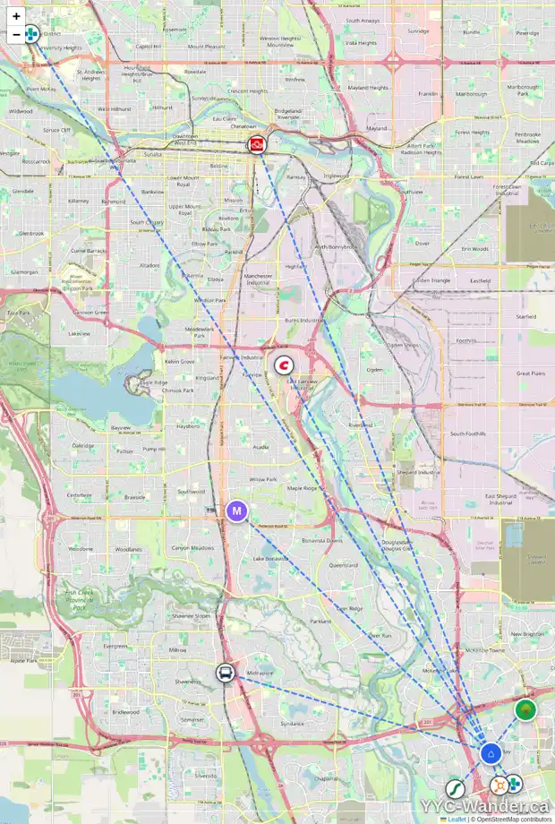 Daily accessibility map for 34 AUBURN SOUND PL SE, Calgary showing nearby schools, grocery stores, parks, LRT stations and nearby amenities