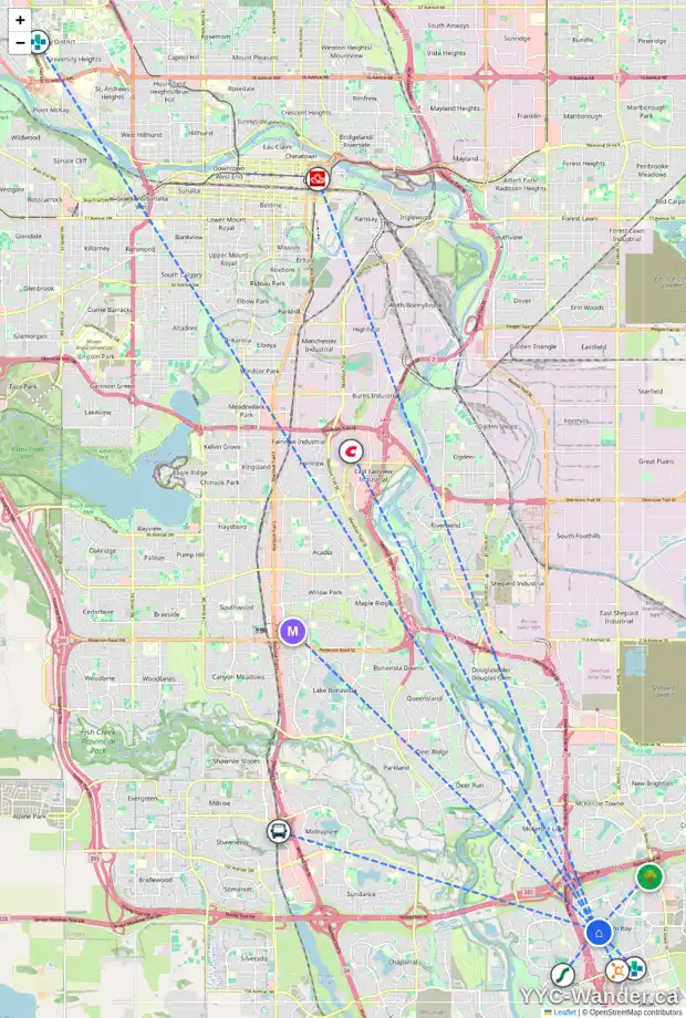 Daily accessibility map for 208 AUBURN SOUND VW SE, Calgary showing nearby schools, grocery stores, parks, LRT stations and nearby amenities