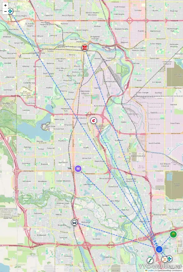 Daily accessibility map for 224 AUBURN SOUND VW SE, Calgary showing nearby schools, grocery stores, parks, LRT stations and nearby amenities