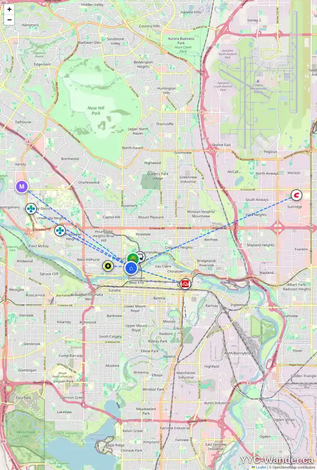 Daily accessibility map for 305 1170 KENSINGTON CR NW, Calgary showing nearby schools, grocery stores, parks, LRT stations and nearby amenities