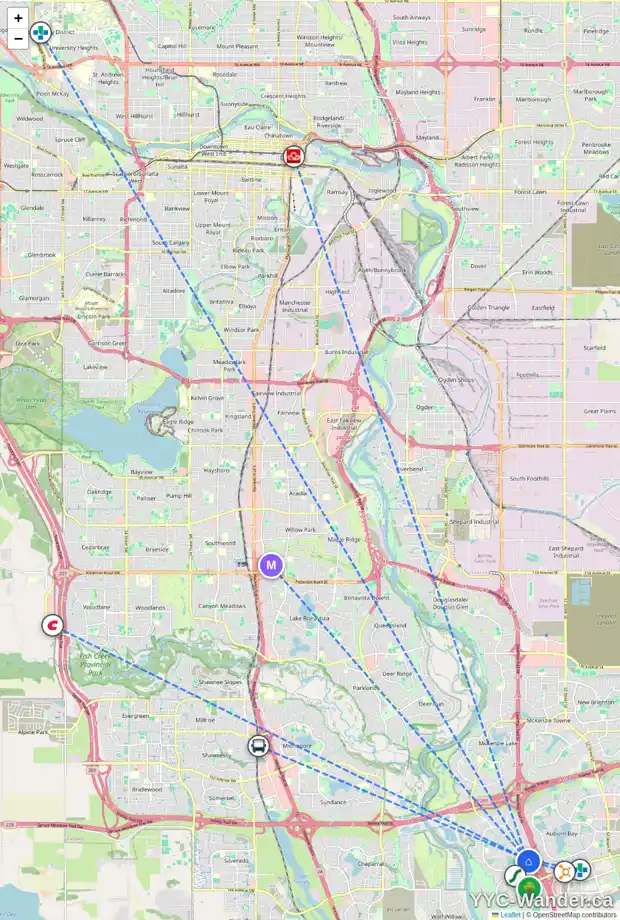 Daily accessibility map for 42 CRANBERRY PL SE, Calgary showing nearby schools, grocery stores, parks, LRT stations and nearby amenities