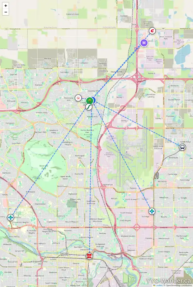Daily accessibility map for 184 COUNTRY VILLAGE LN NE, Calgary showing nearby schools, grocery stores, parks, LRT stations and nearby amenities