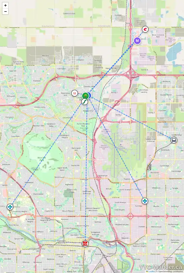 Daily accessibility map for 192 COUNTRY VILLAGE LN NE, Calgary showing nearby schools, grocery stores, parks, LRT stations and nearby amenities