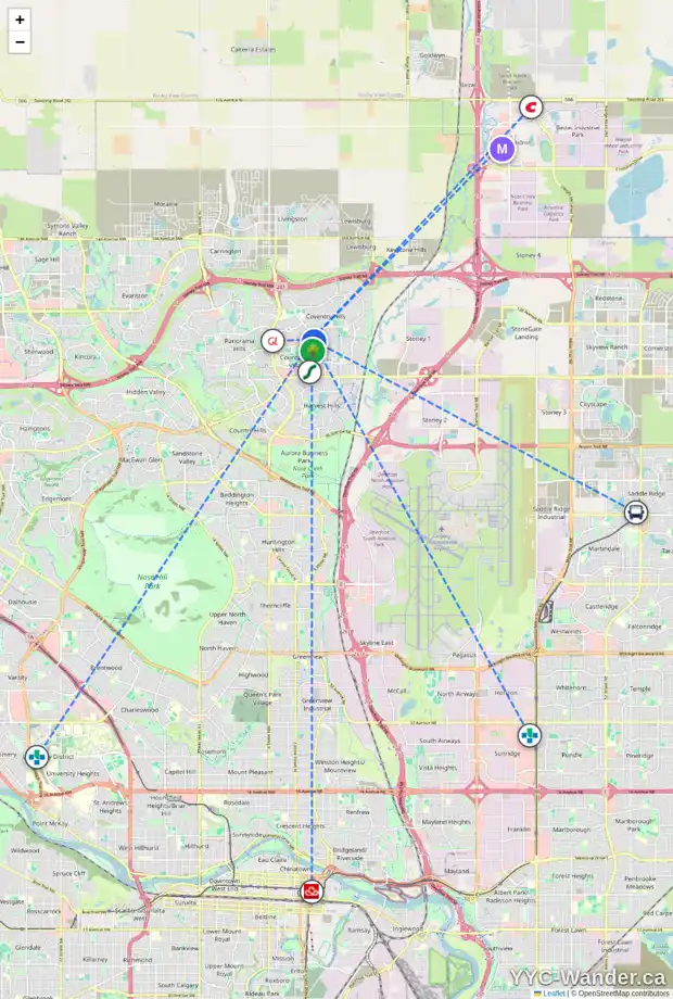 Daily accessibility map for 120 COUNTRY VILLAGE MR NE, Calgary showing nearby schools, grocery stores, parks, LRT stations and nearby amenities