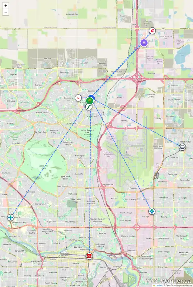 Daily accessibility map for 221 COUNTRY VILLAGE MR NE, Calgary showing nearby schools, grocery stores, parks, LRT stations and nearby amenities