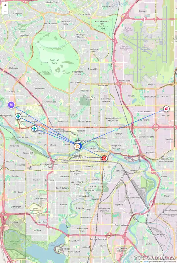 Daily accessibility map for 102 315 9A ST NW, Calgary showing nearby schools, grocery stores, parks, LRT stations and nearby amenities