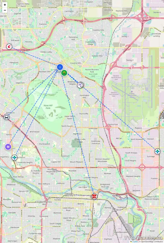Daily accessibility map for 298 SANDSTONE DR NW, Calgary showing nearby schools, grocery stores, parks, LRT stations and nearby amenities