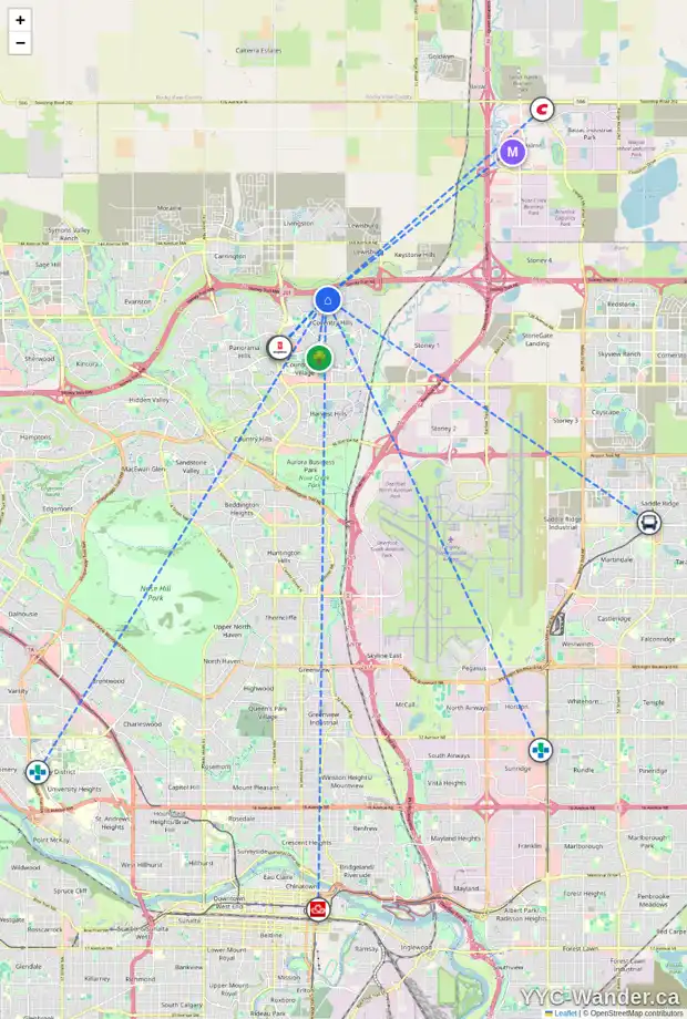 Daily accessibility map for 148 COVECREEK CL NE, Calgary showing nearby schools, grocery stores, parks, LRT stations and nearby amenities