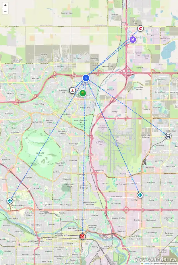 Daily accessibility map for 275 COVECREEK CL NE, Calgary showing nearby schools, grocery stores, parks, LRT stations and nearby amenities
