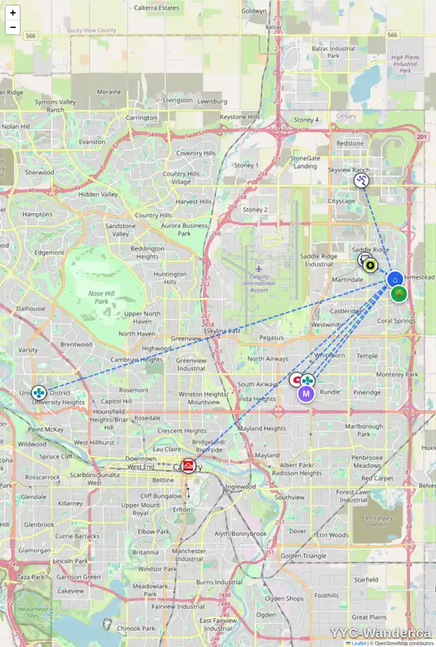 Daily accessibility map for 155 TARALAKE WY NE, Calgary showing nearby schools, grocery stores, parks, LRT stations and nearby amenities