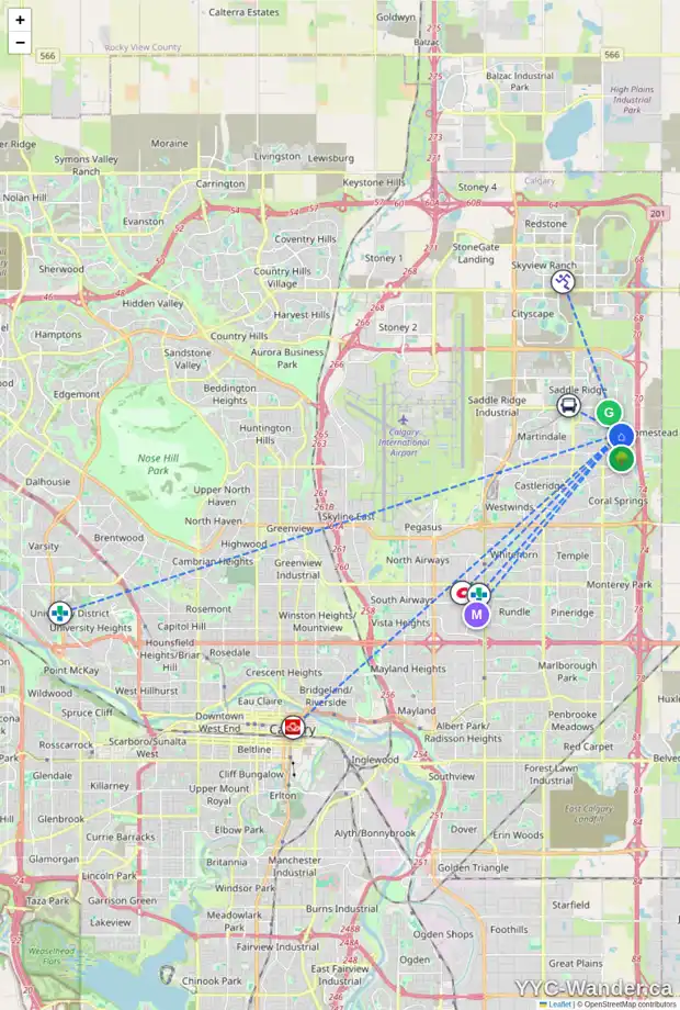 Daily accessibility map for 231 TARALAKE WY NE, Calgary showing nearby schools, grocery stores, parks, LRT stations and nearby amenities
