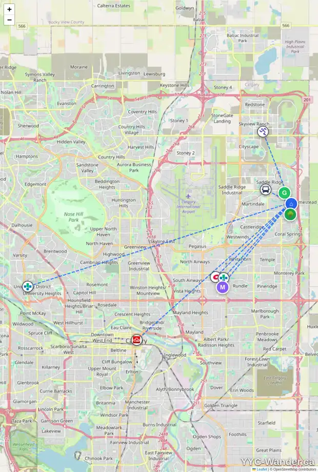 Daily accessibility map for 251 TARALAKE WY NE, Calgary showing nearby schools, grocery stores, parks, LRT stations and nearby amenities