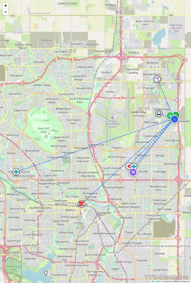 Daily accessibility map for 296 TARALAKE LD NE, Calgary showing nearby schools, grocery stores, parks, LRT stations and nearby amenities