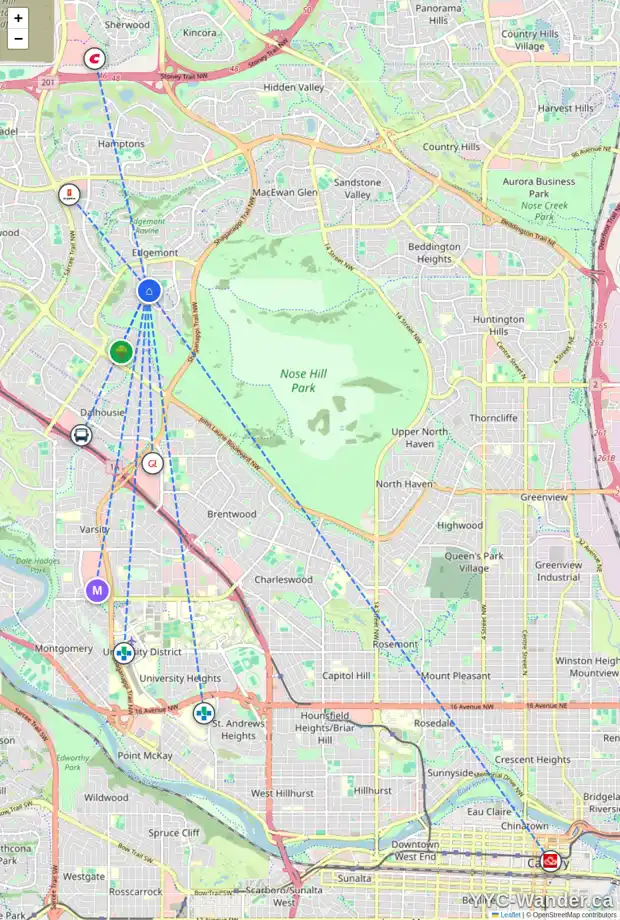 Daily accessibility map for 31 EDFORTH CR NW, Calgary showing nearby schools, grocery stores, parks, LRT stations and nearby amenities