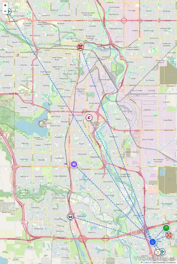 Daily accessibility map for 23 AUBURN SOUND MR SE, Calgary showing nearby schools, grocery stores, parks, LRT stations and nearby amenities