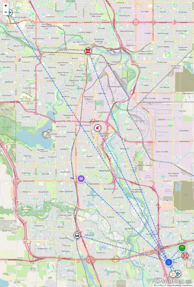 Daily accessibility map for 63 AUBURN SOUND MR SE, Calgary showing nearby schools, grocery stores, parks, LRT stations and nearby amenities